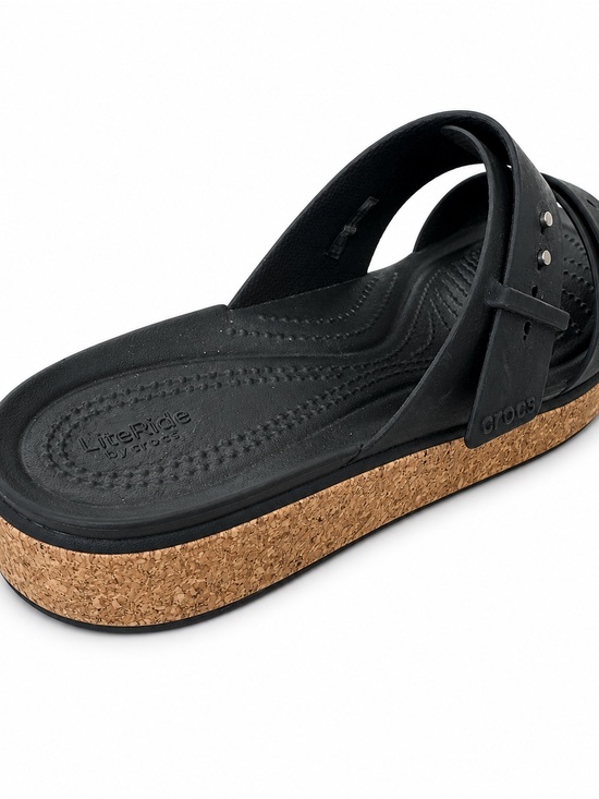 WOMEN\'S CROCS BROOKLYN CORK BLACK BUCKLE SANDALS Size 10 main image 4